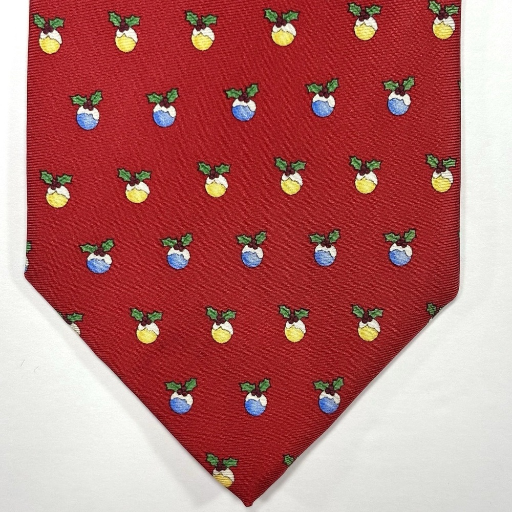 Vintage Brooks Brothers Tie Red Silk Christmas Holiday Holly Festive USA 90s